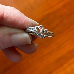 10k Diamond encrusted double heart ring white gold Valentine’s Day